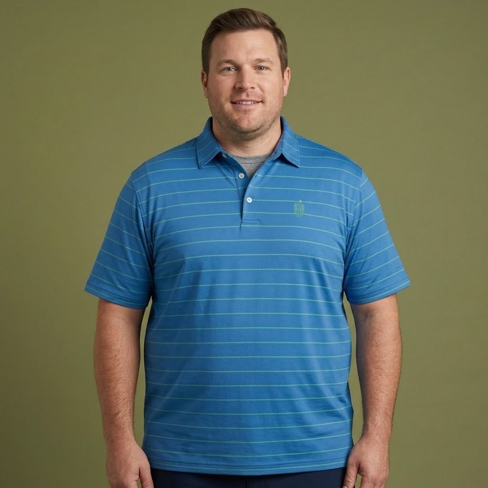 Peter Millar‎ XL Blue Green Striped Summer Comfort Polo Shirt EUC